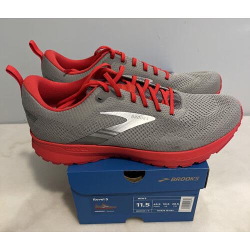 Brooks Mens Revel 5 1103741D061 Gray Red Running Shoes Sneakers Size 11.5 D