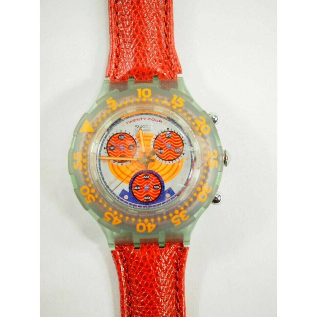 Swatch Aqua Red Harbor Watch Chronograph 22 Jewel Circa 1990s