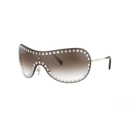 Miu Miu MU51VS ZVN5O0 Shield Sunglasses in Pale Gold Frame W/grey Gradient Lens