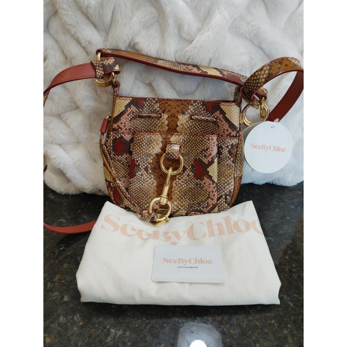 See By Chloe Tony Mini Snake Printed Leather Bucket Bag Powder