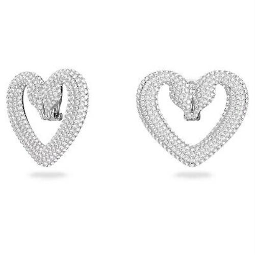 Swarovski Una Clip Earrings Heart - Large - White - Rhodium Plated