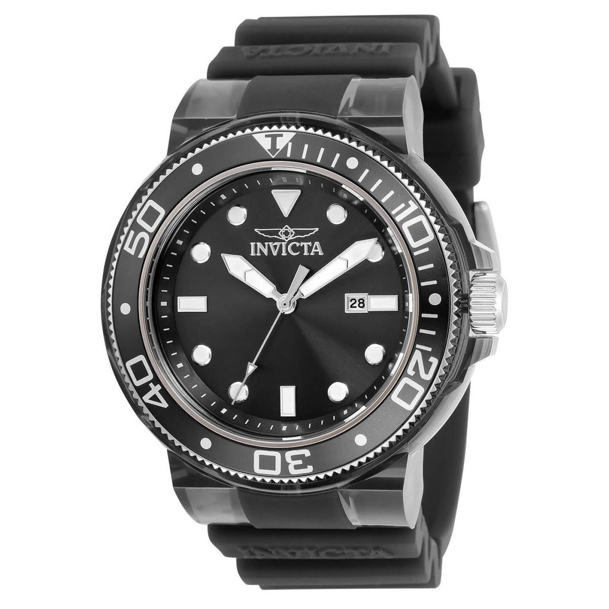 Invicta Men`s Watch Pro Diver Quartz Black Dial Grey Silicone Rubber Strap 32330