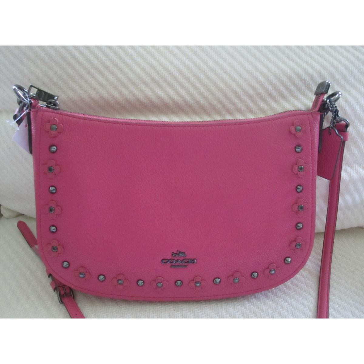 COACH 37711 Chelsea deals Crossbody Bag in Floral Rivets Leather DAHLIA pink