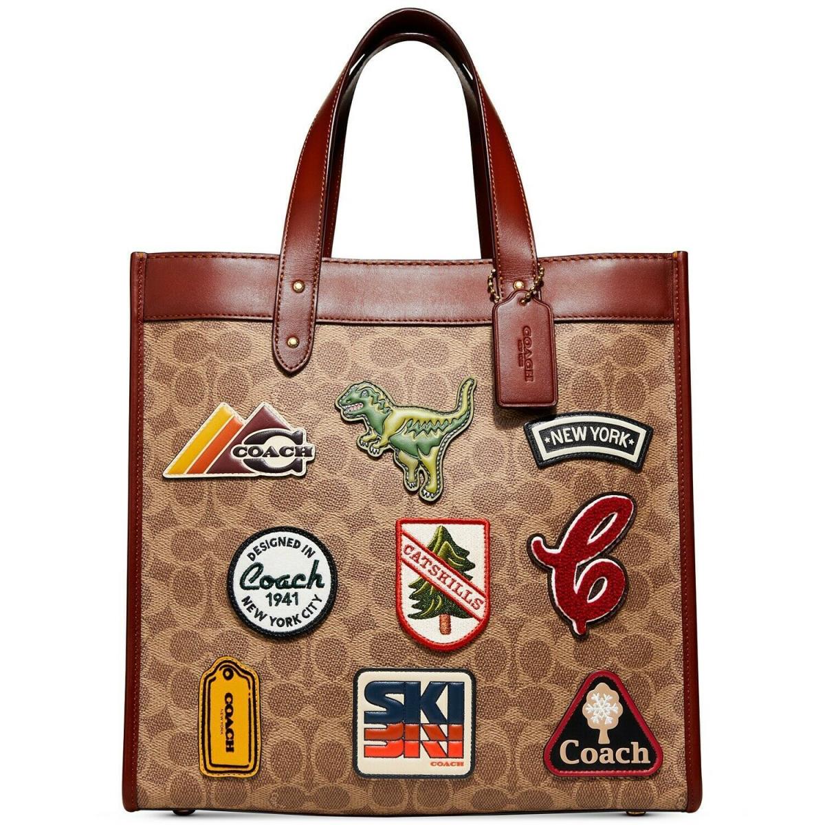 Coach Field Signature Canvas Patches Tote Tan Rust Packaging - Exterior: