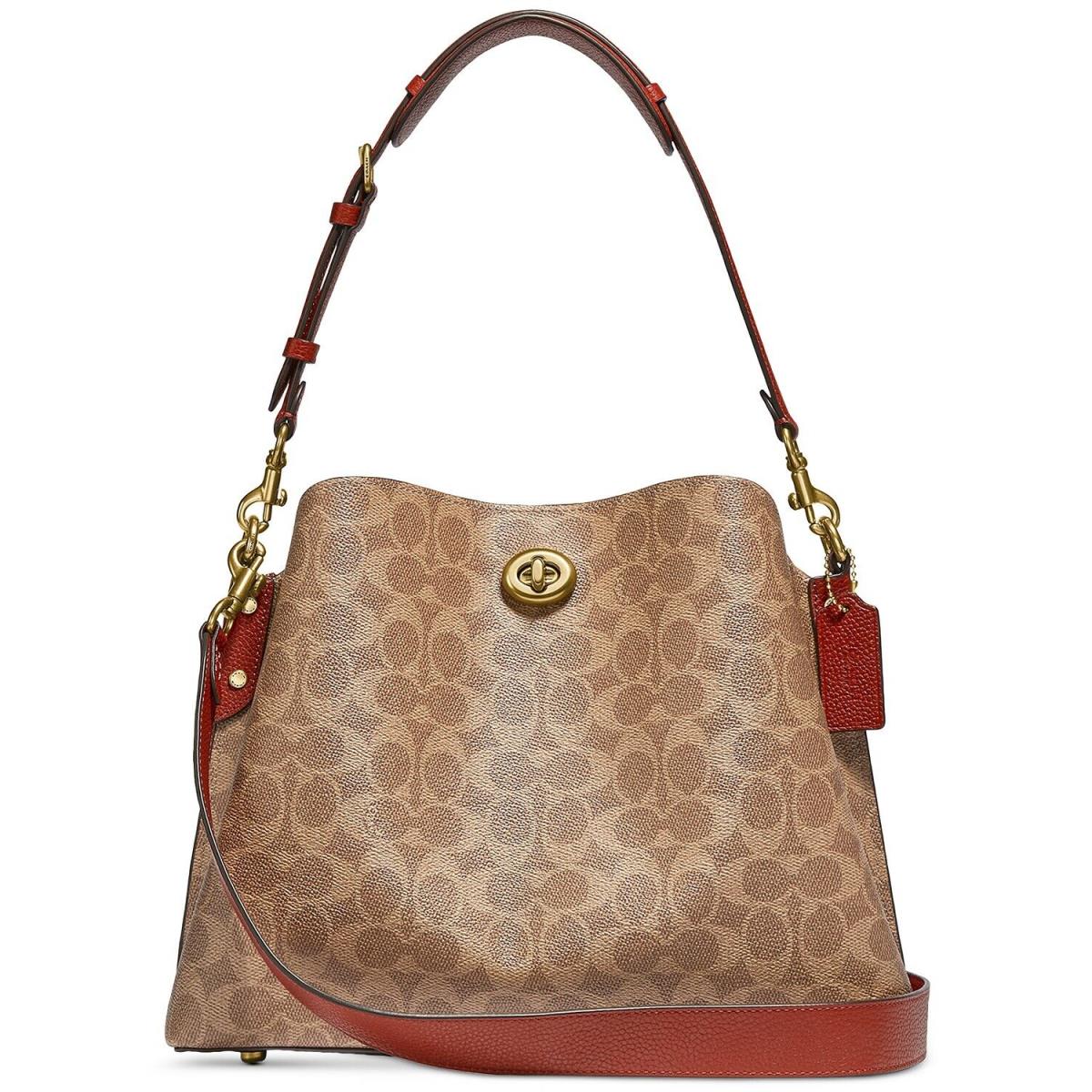 Coach Willow Shoulder Bag In Signature Coated Canvas Tan Rust Pkg