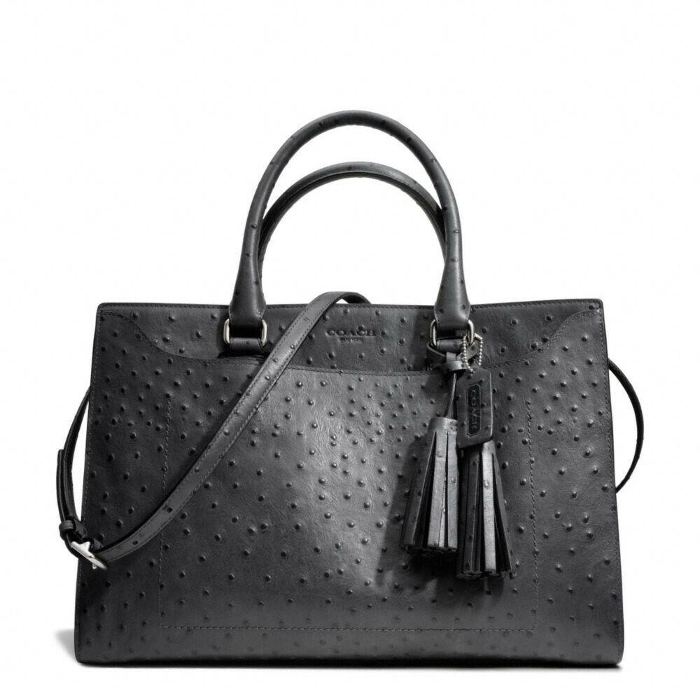 Coach Legacy Pinnacle Elevated Ostrich Leighton Frame Carryall Charcoal 23502