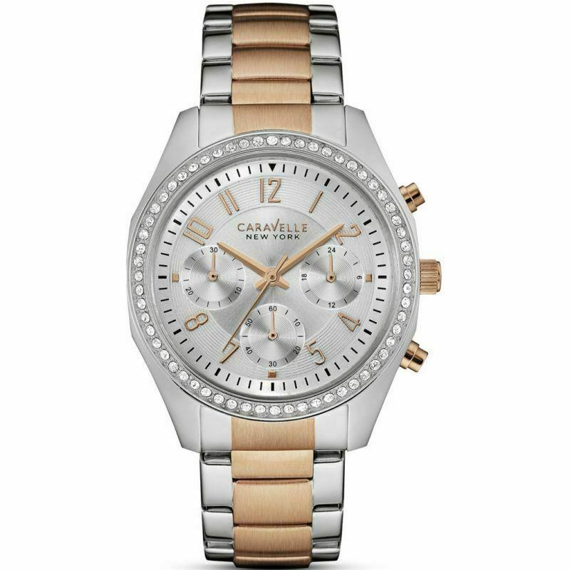 Bulova Caravelle Women`s Crystal Chronograph Two-tone Watch 45L148 - Dial: White, Band: , Bezel:
