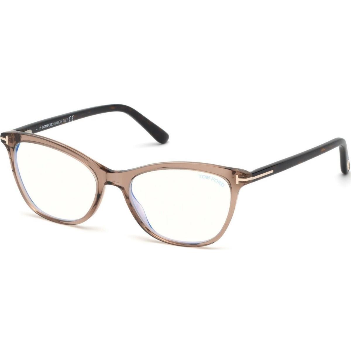 Tom Ford FT5636B 045 Shiny Transparent Brown Dark Havana Blue Block Eyeglasses