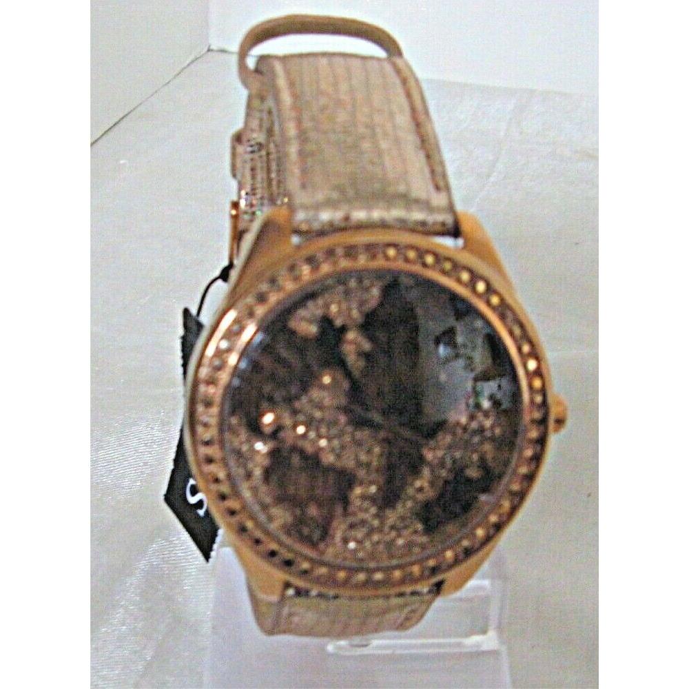 Guess Ladies Rose Gold-tone Wonderland World Logo Watch - W0503L3