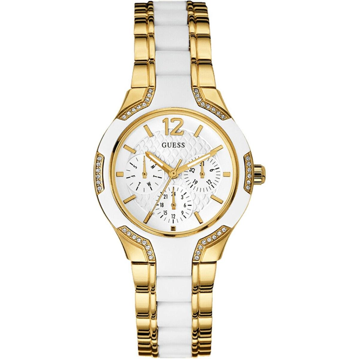 Guess Women`s Sporty Gold Two-tone Watch White Dial Crystal-accented U0556L2