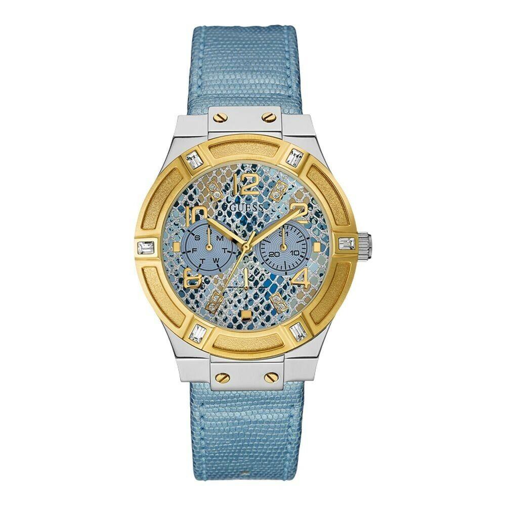 Guess Women`s Jet Setter Watch with Blue Leather Dial Strap W0289L2