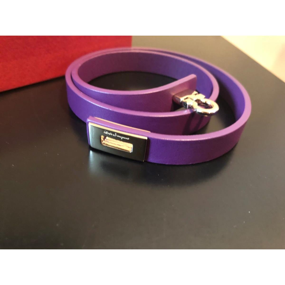 Salvatore Ferragamo Purple Leather Brass Chiaro Wrap Bracelet