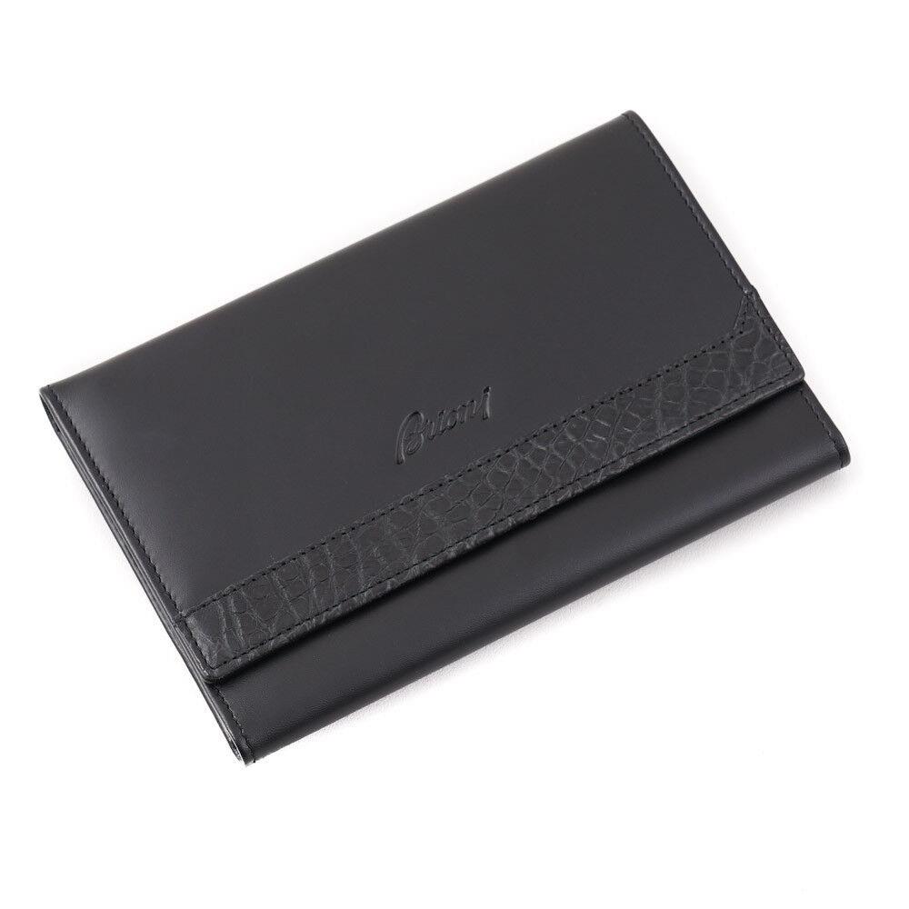 Brioni Black Alligator-trimmed Calf Leather Large Travel Card Wallet
