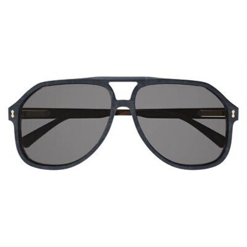 Gucci GG1042S Sunglasses Men Blue Aviator 60mm - Frame: Blue, Lens: Gray