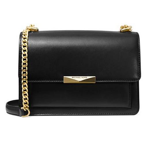 Michael Kors Jade Leather Gusset Shoulder Bag Black/gold Packaging