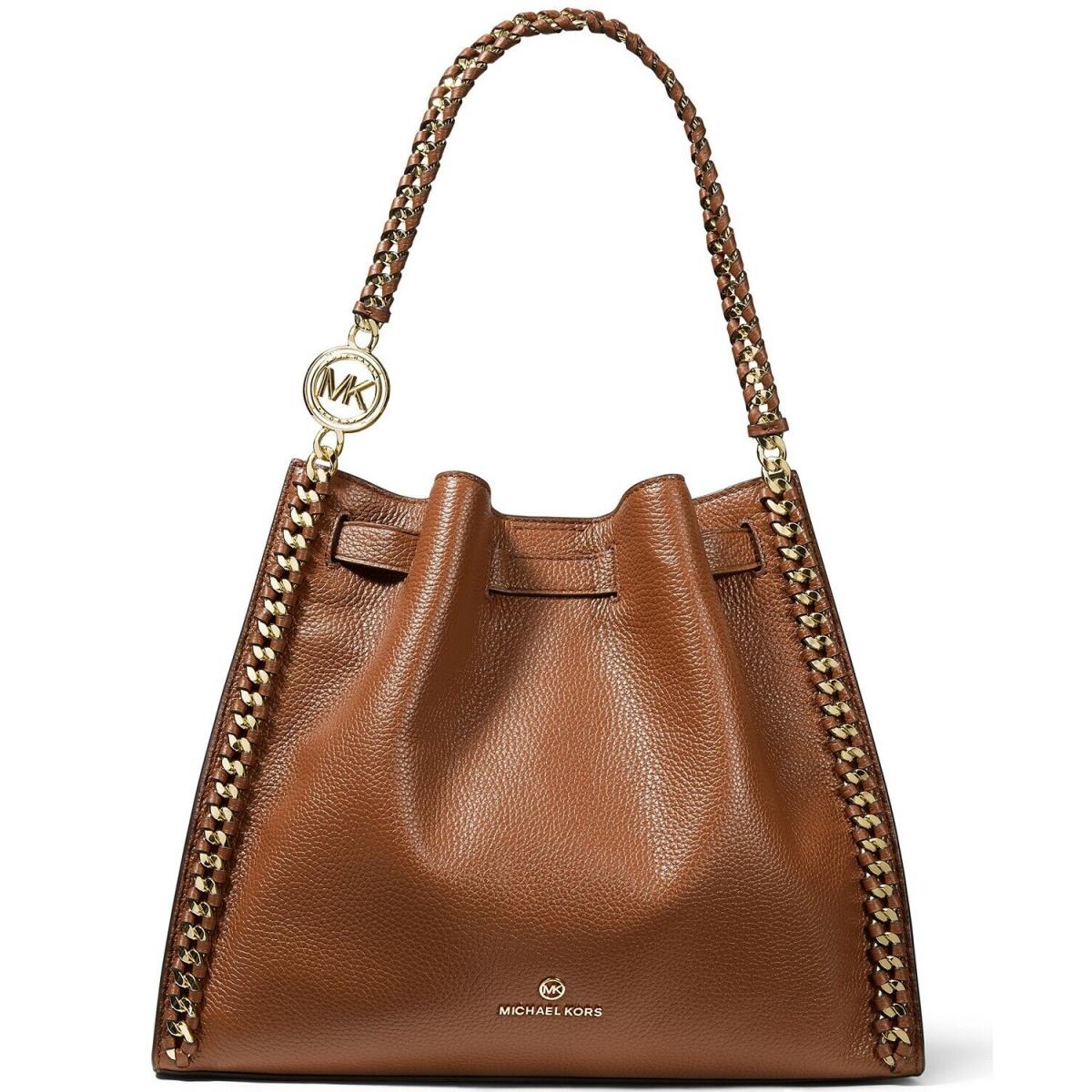 Michael Kors Mina Large Chain Leather Shoulder Bag Luggage/gold
