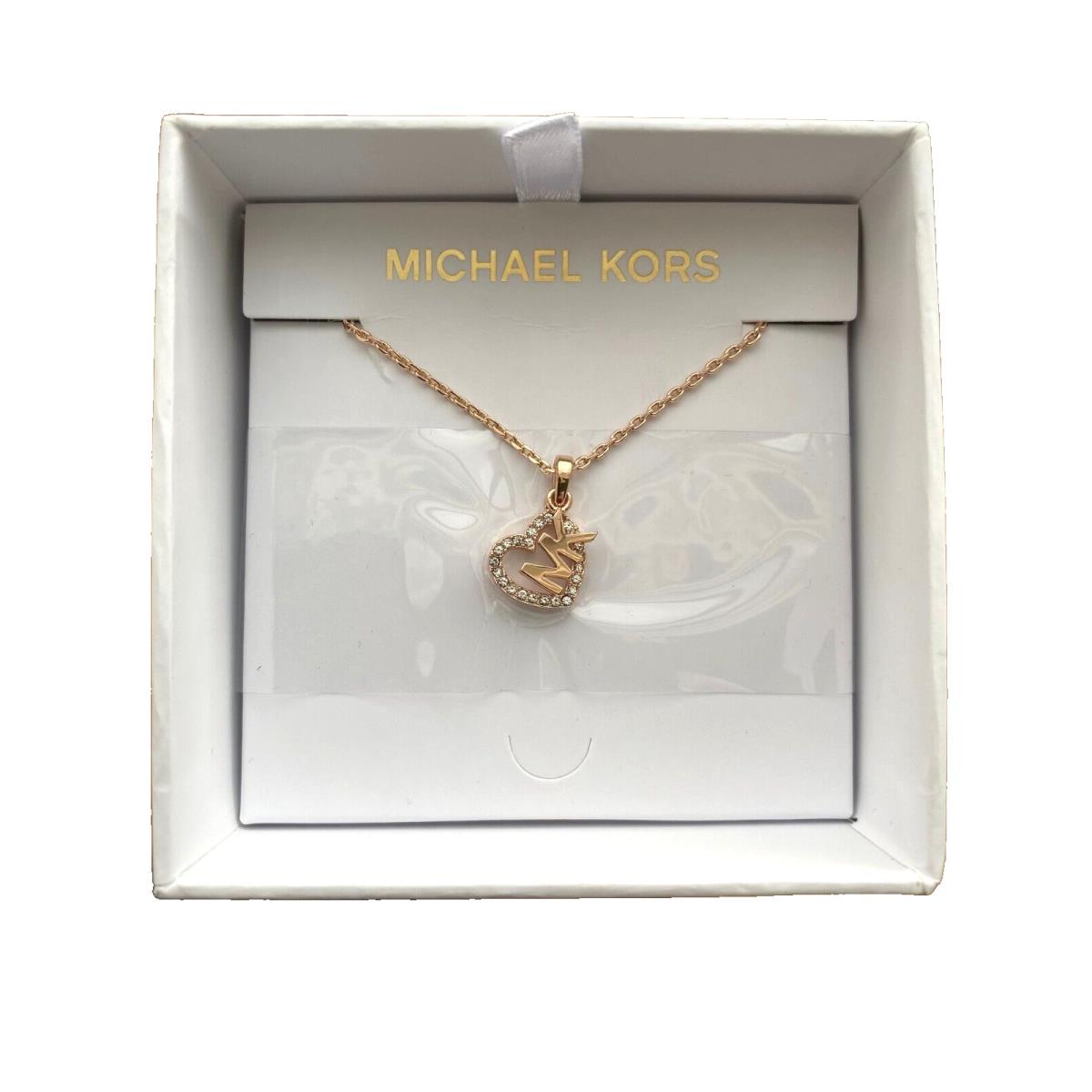 Michael Kors MKJX7778791 Rose Gold Tone Logo Heart Charm Necklace