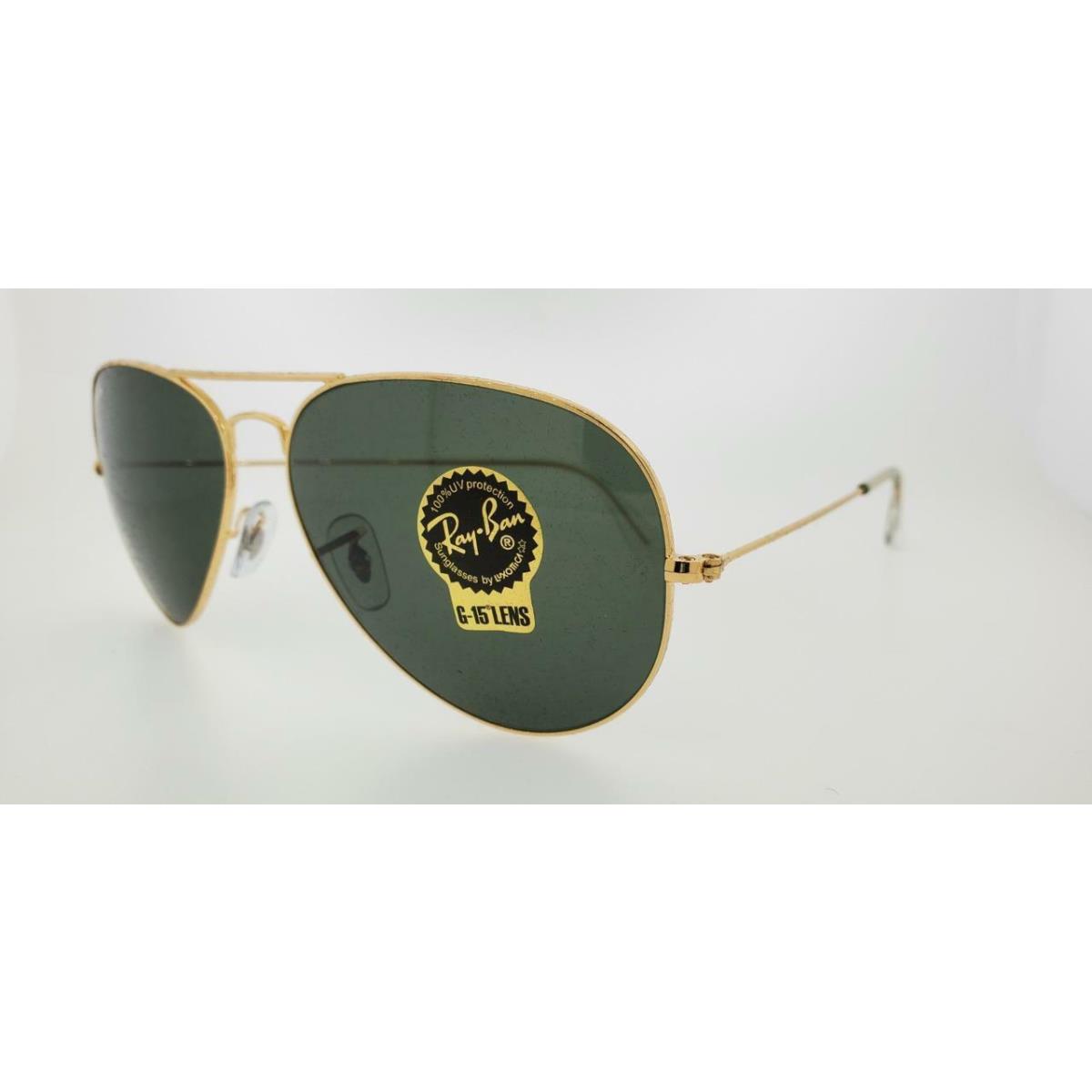 Rayban Sunglasses 3026 L2846 62MM Aviator Arista Gold Frame Green G-15 Lenses