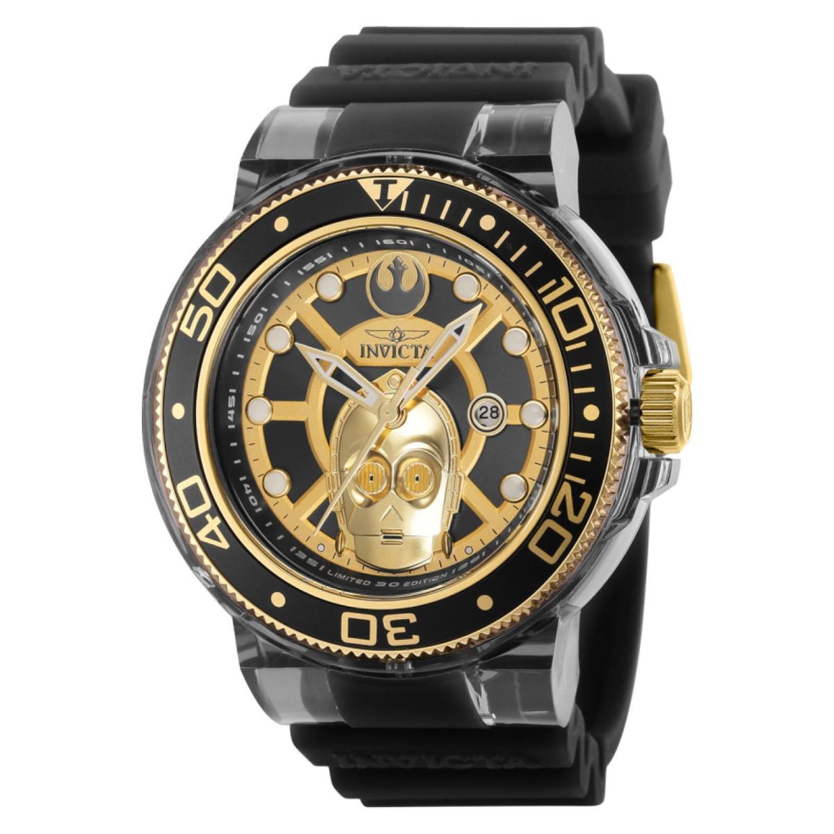 Watch Invicta 39709 Star Wars Men 51.50 Aluminum Plastic Stainless Steel - Dial: Gold, Band: Black, Bezel: Gold, Black