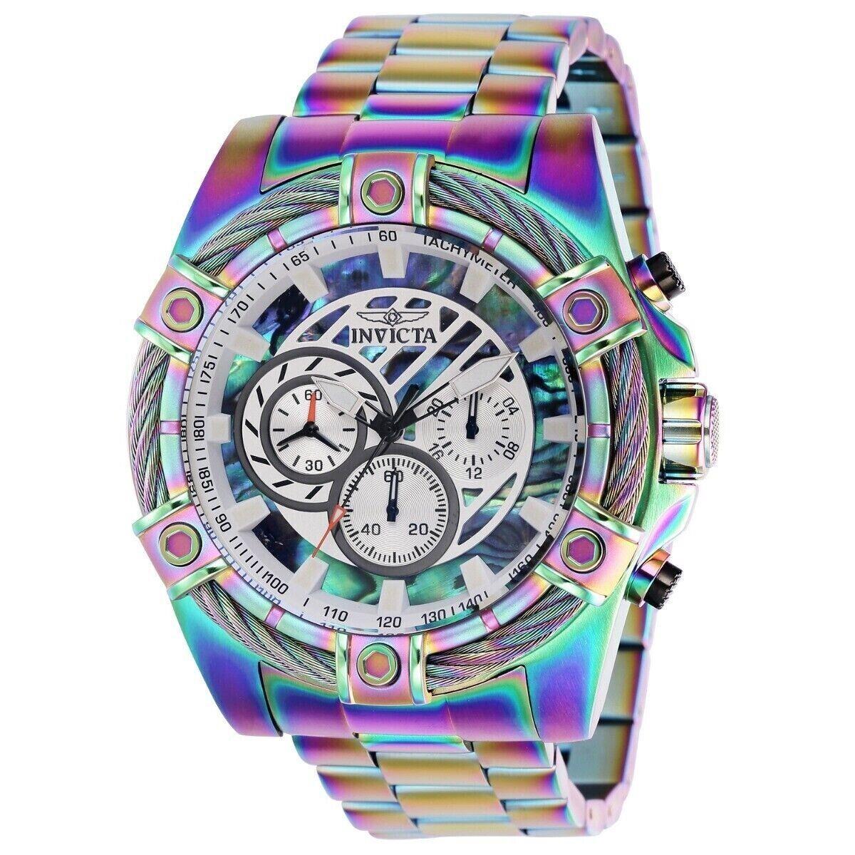 Invicta Bolt Men`s 52mm Iridescent Rainbow Abalone Dial Chronograph Watch 38956