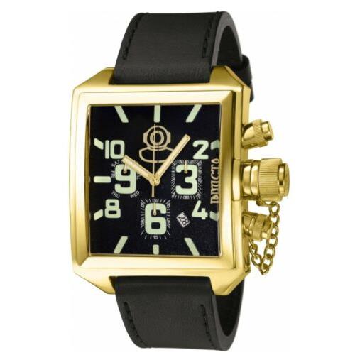 Invicta Russian Diver Signature Men`s 45mm Square Swiss Chronograph Watch 7187 - Black Dial, Black Band, Gold Bezel