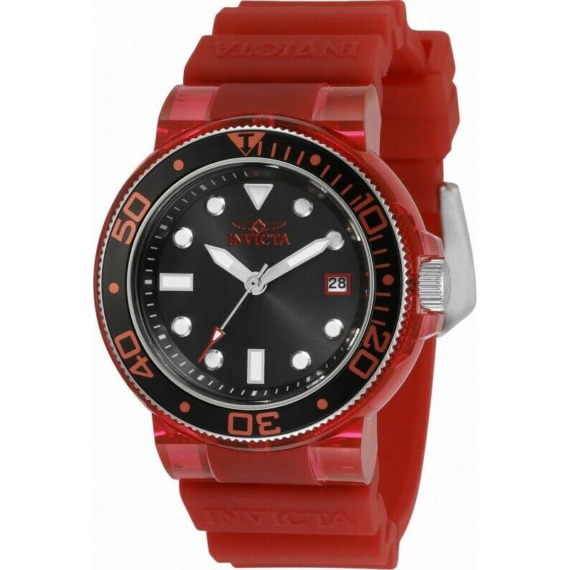 Invicta Women`s 40mm Pro Diver Quartz Anatomic Burgundy Silicone Strap ...