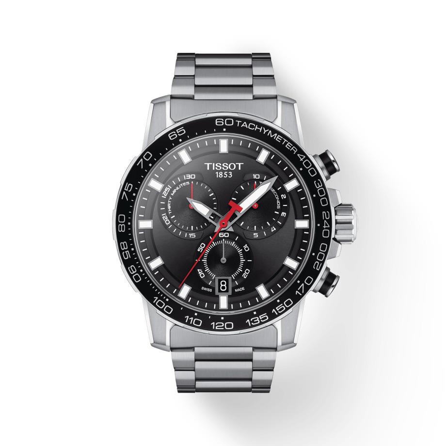 Tissot T125.617.11.051.00 Supersport Chrono 45.5mm Steel Quartz Men`s Watch - Dial: Black, Band: Silver, Bezel: Black