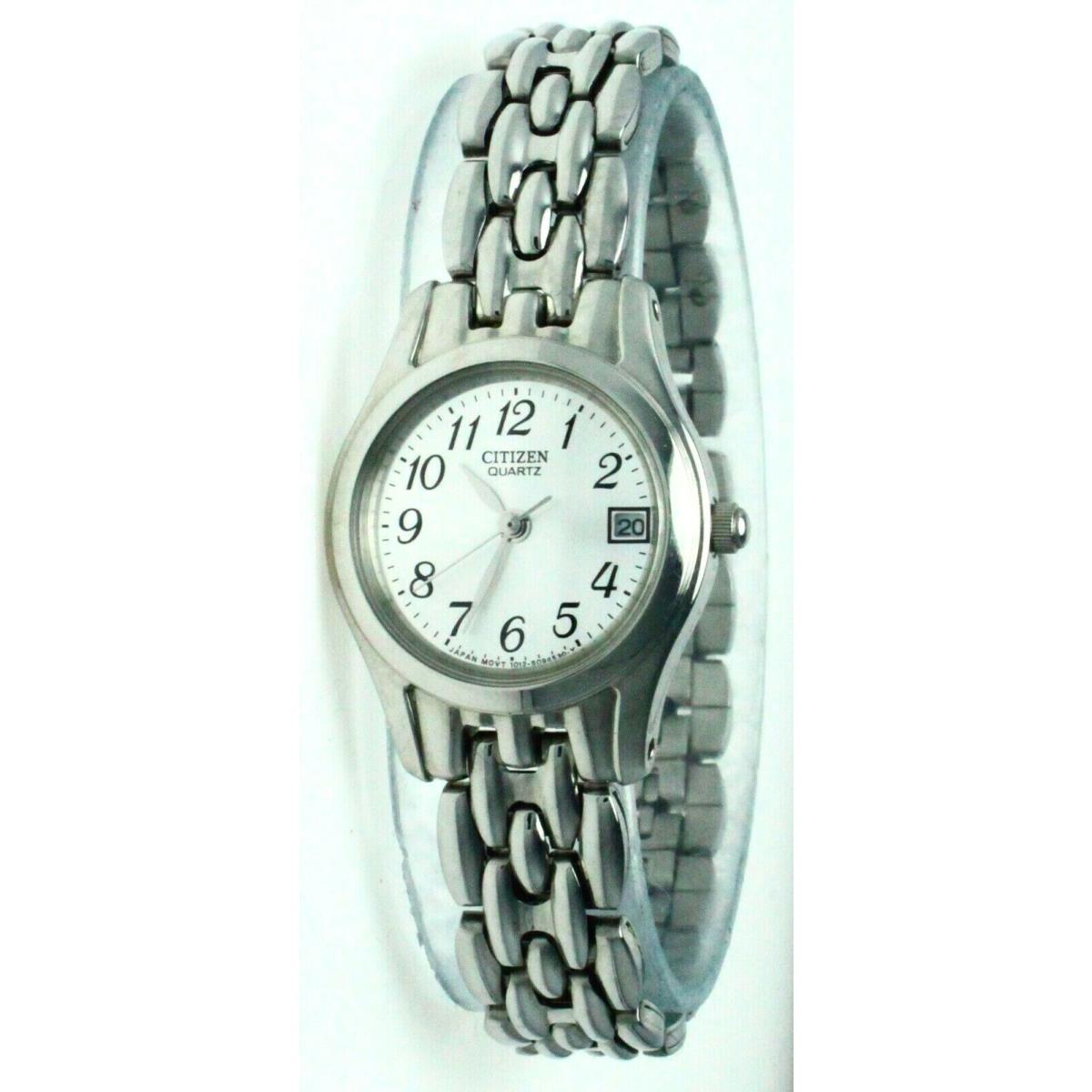 Nice Ladies Round Citizen Watch Water Resist White Dial Numbers Date S.steel