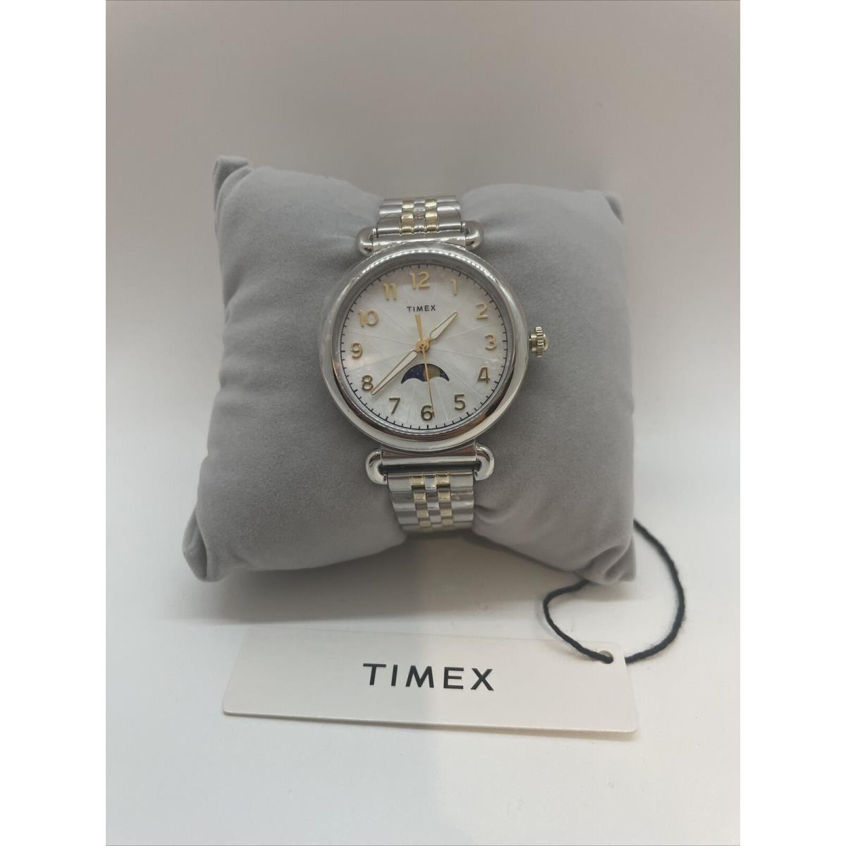 Timex TW2t89600 Moon Phase Mother-of-pearl Dial Gold Silver Tone Ladies Watch