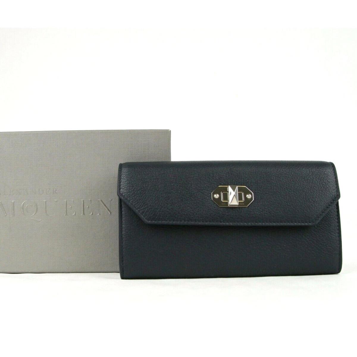 Alexander Mcqueen Dark Blue Leather Continental Box Wallet 492594 4006