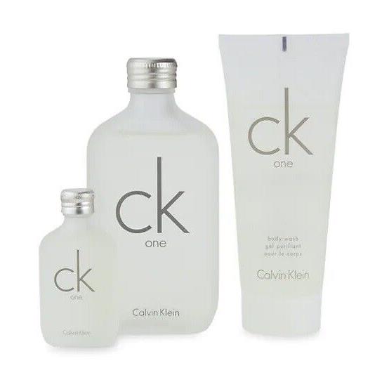 Ck One Calvin Klein Unisex 3 Pcs Set 3.4 oz Edt Spray 0.5 oz Edt Body Wash