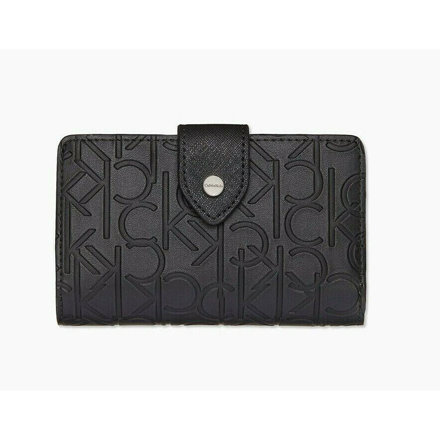 Calvin Klein Embossed Monogram Logo French Clutch Wallet Black