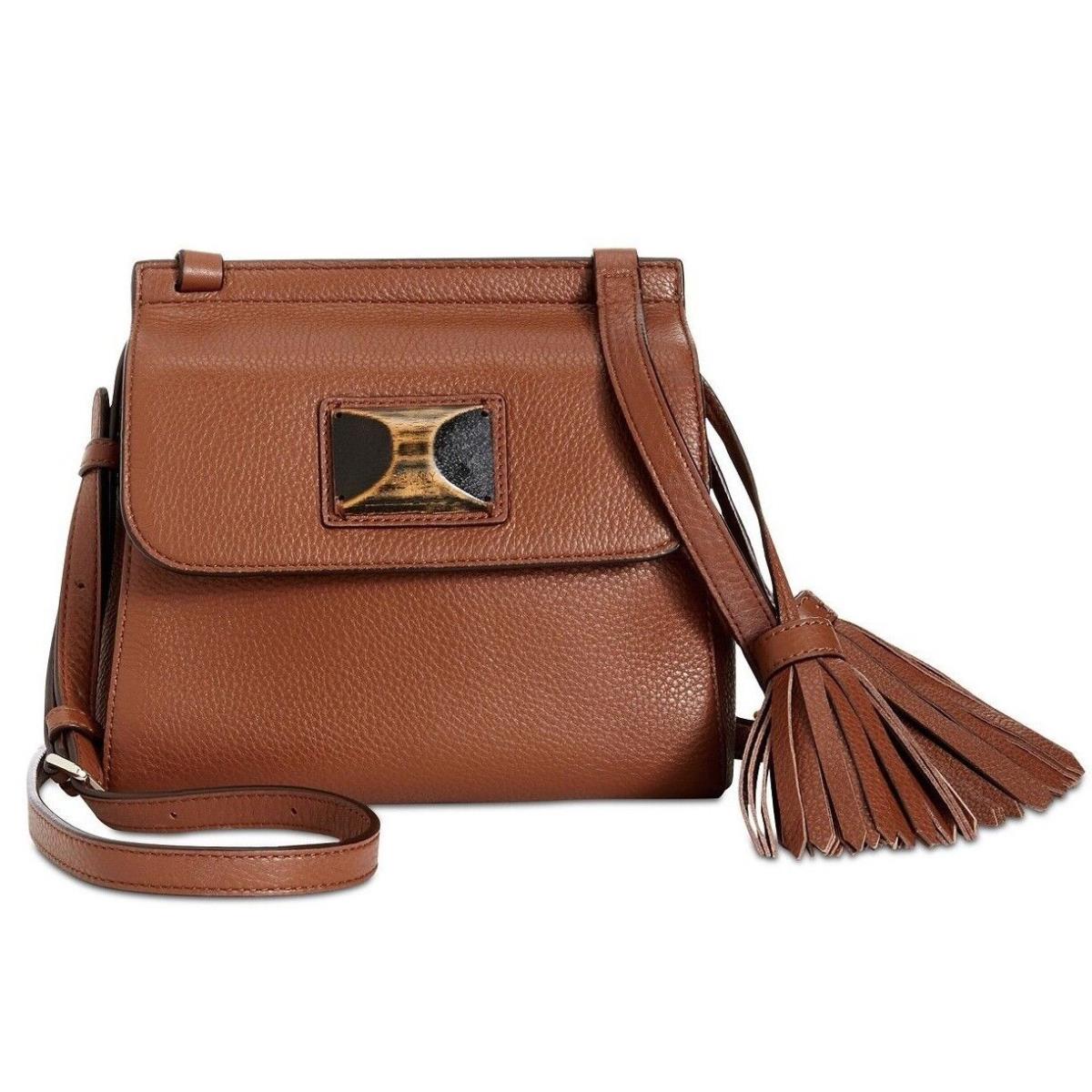 Dkny Alix Medium Flap Satchel Walnut Brown Leather Crossbody 2-Tassel