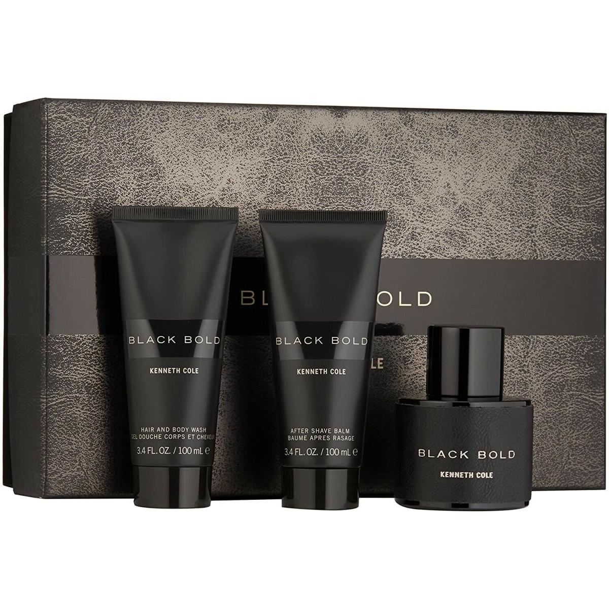 Kenneth Cole Black Bold Mens 3.4 Edp Spray+3.4 After Shave+3.4Body Wash Gift Set