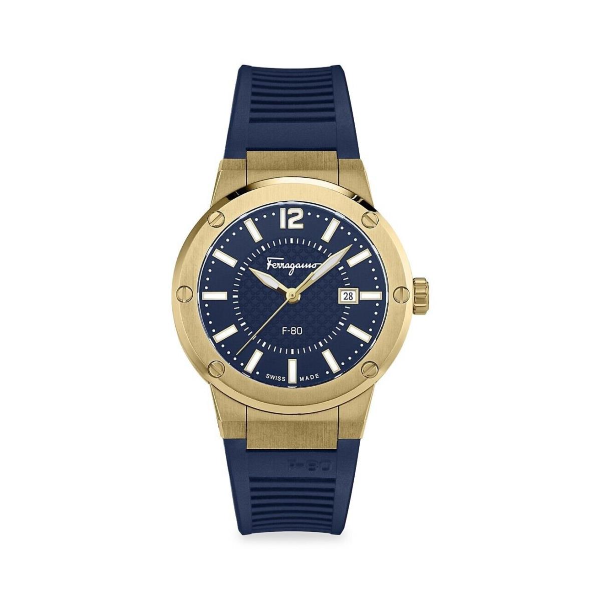 Salvatore Ferragamo Men`s 44mm F-80 Watch Yellow Gold Bracelet Blue SFHY00421