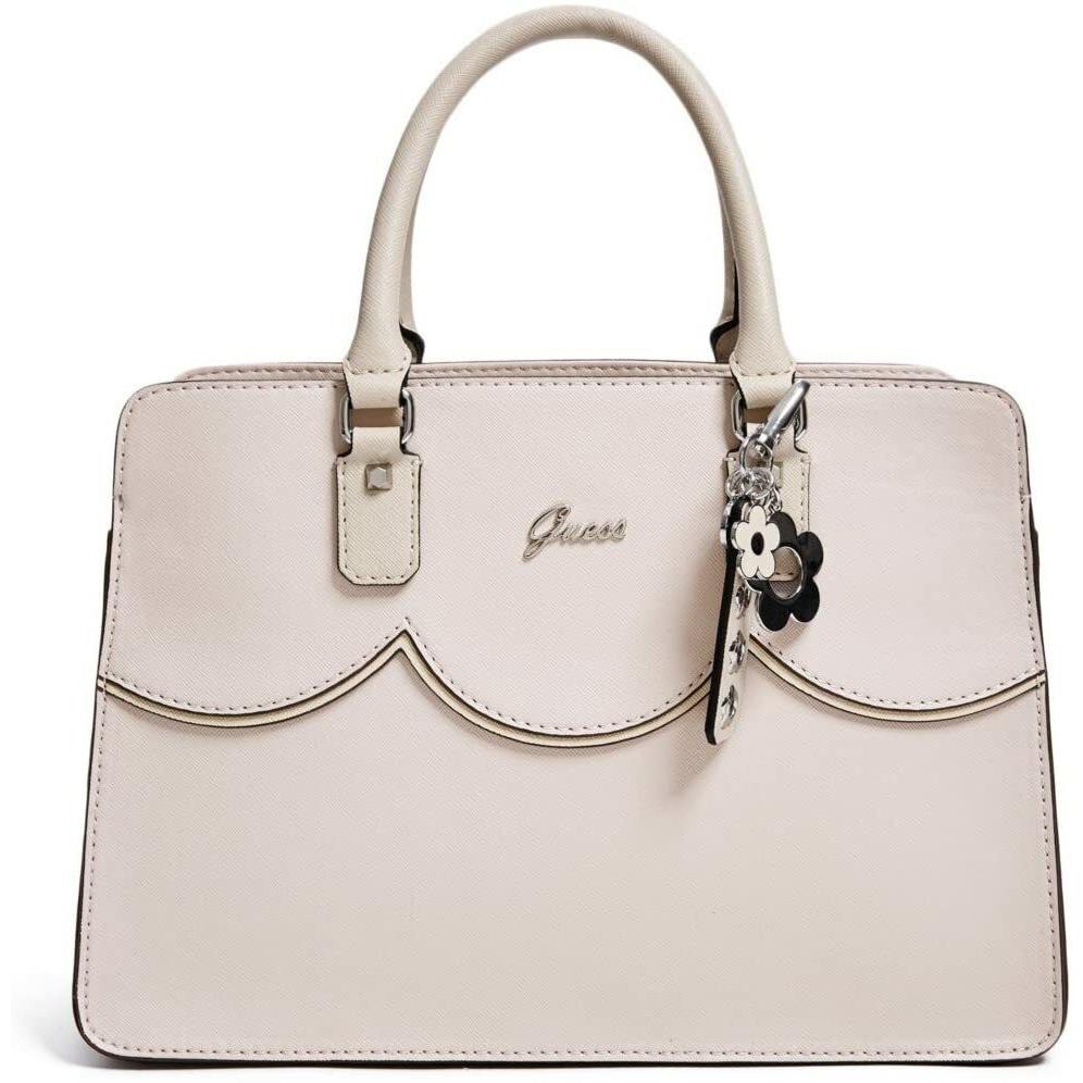 Guess Adobe Women`s Pink Saffiano Scalloped Detail Satchel Handbag Purse