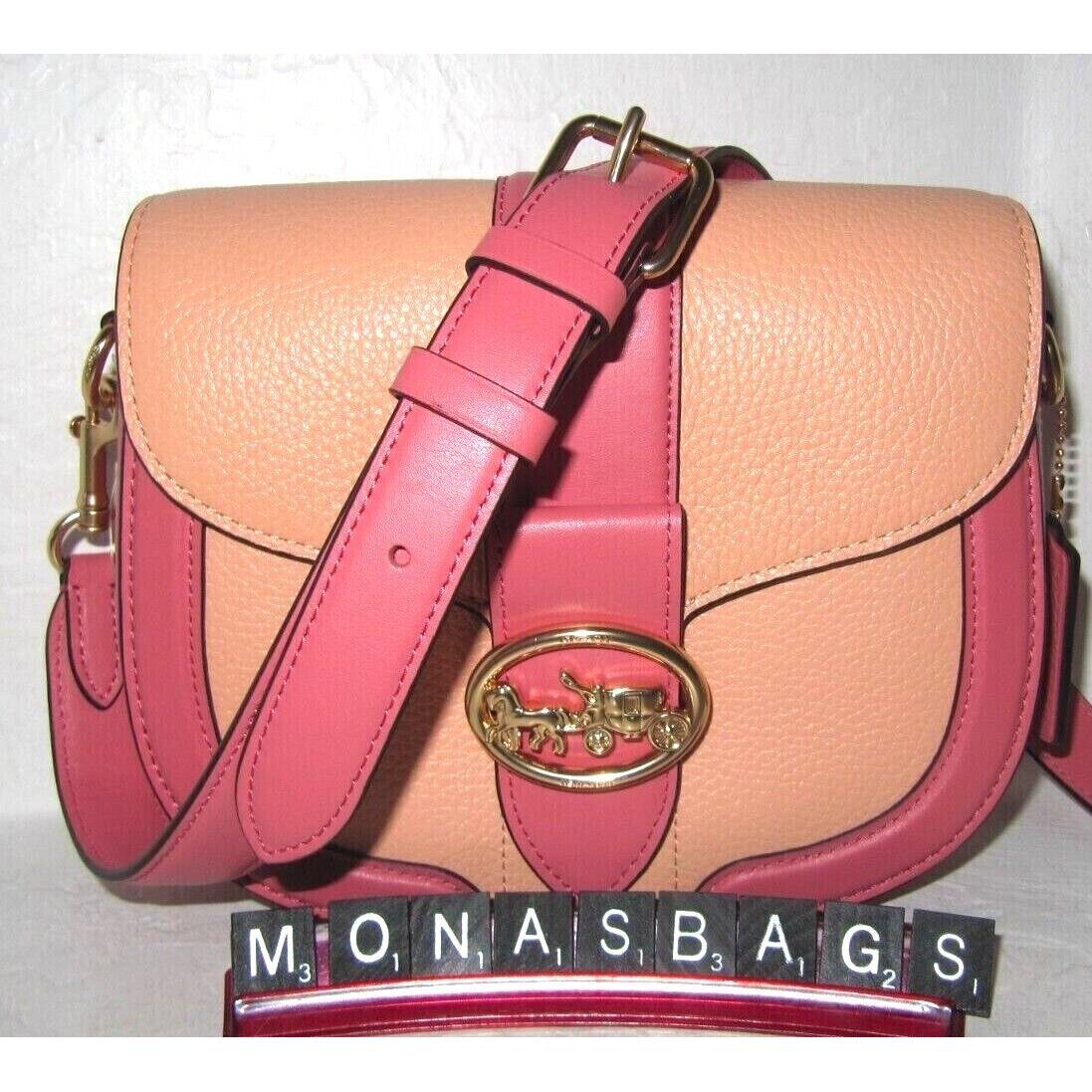 Coach C8296 Georgie Saddle Bag Colorblock Leather Blush Taffy Pink