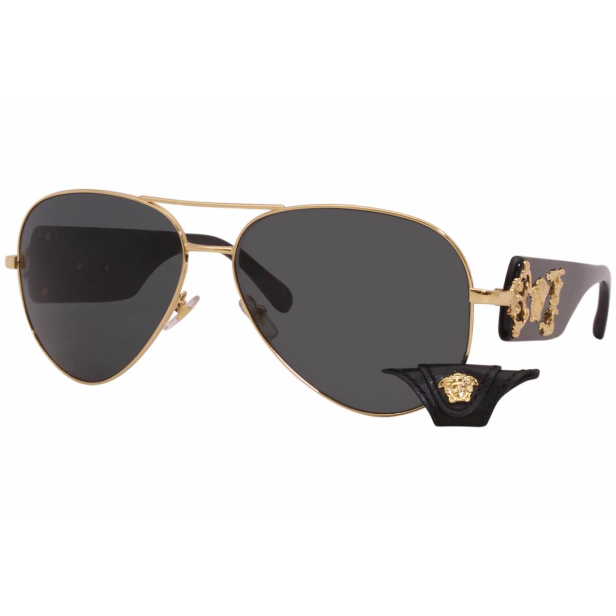 Versace VE2150Q 2150Q 1002/87 Black/gold Medusa Leather Pilot Sunglasses