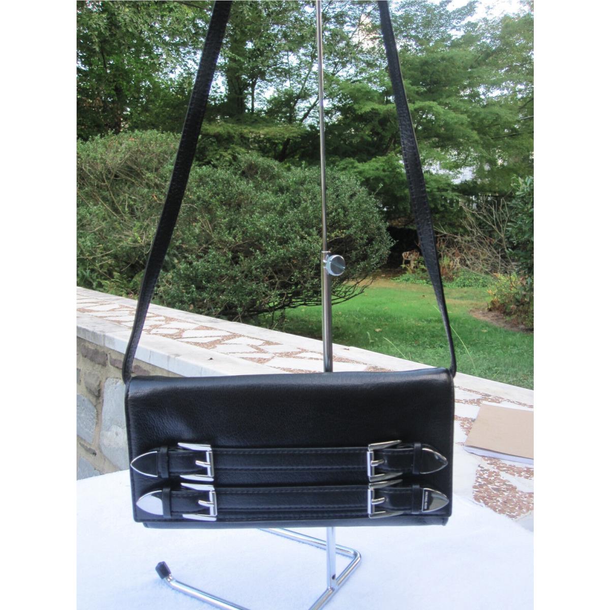 Michael Kors Robin Clutch/ Cross Body/ Black/ Buckle w/ Silver Tone Hardware