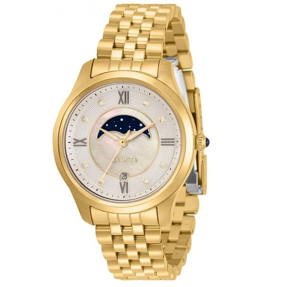 Invicta Specialty Lux Women`s 38mm 8-Diamonds Mop Swiss Moon Phase Watch 33590