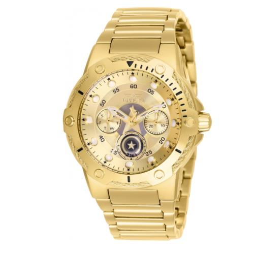 Invicta Marvel Captain America Womens 39mm Limited Edition Gold-tone Watch 26984 - Dial: Gold, Band: Gold, Manufacturer Band: Gold