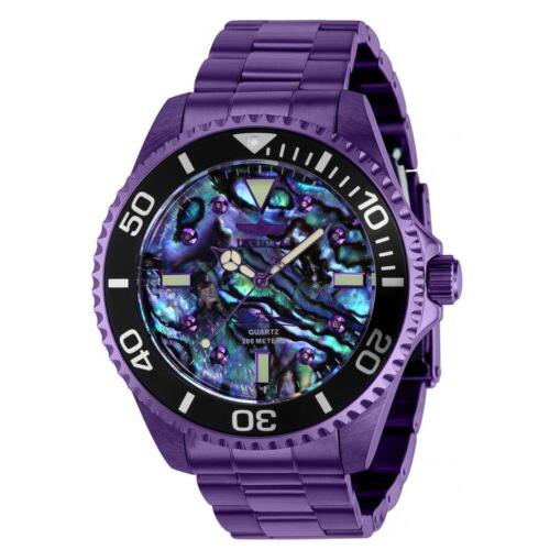 Invicta Pro Diver Men`s 47mm Diamond Abalone Dial Purple Quartz Watch 39425 Rare - Dial: Blue, Band: Purple, Bezel: Black