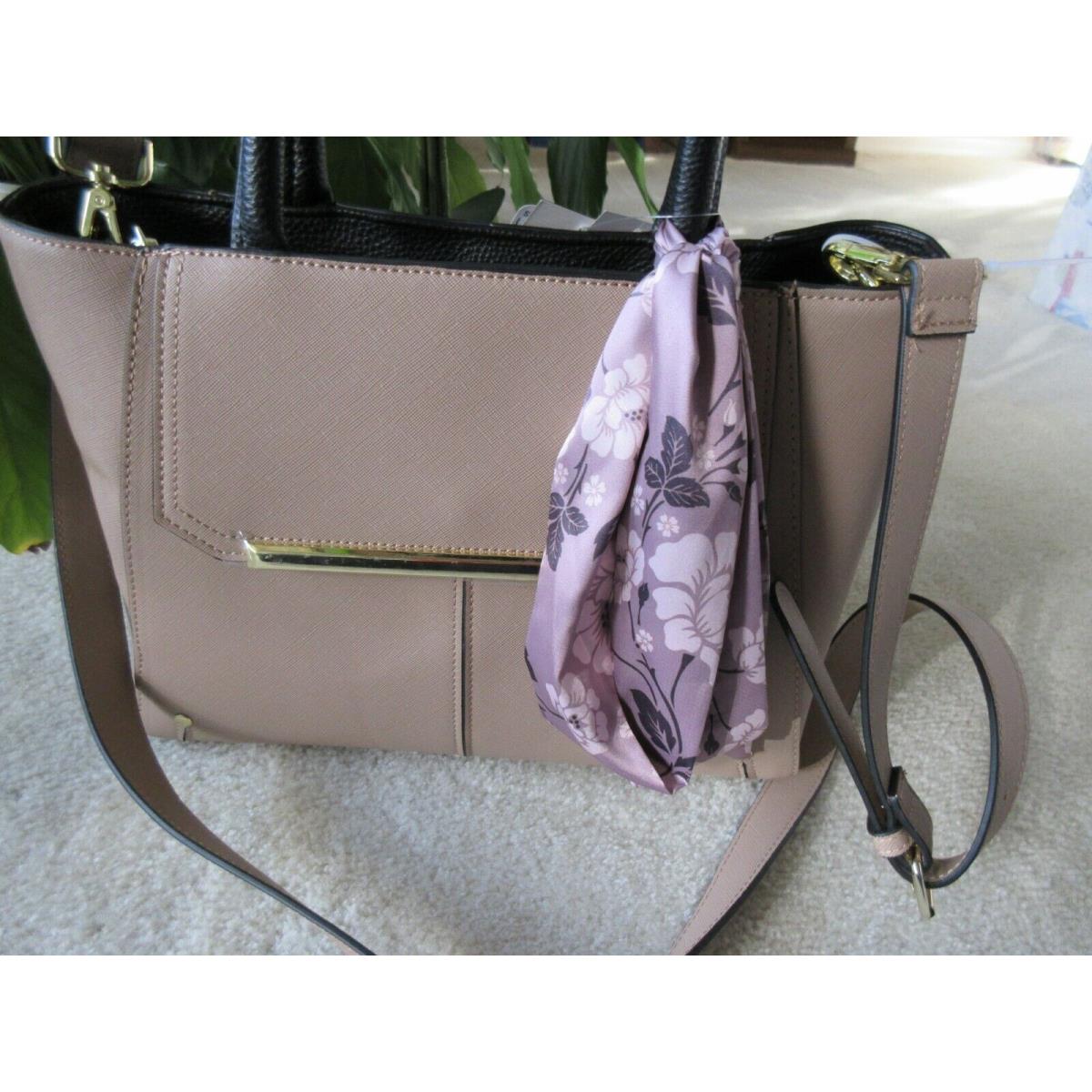 Steve Madden Textured Bjuno Taupe Satchel Triple Compartments with Scarf