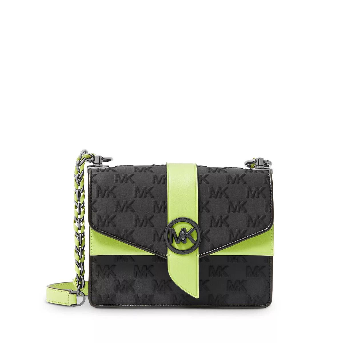 Michael Kors Greenwich Crossbody Black/optic White or Bright Neon/black Logo Bright Limeade/Black crossbody/shoulder bag chain