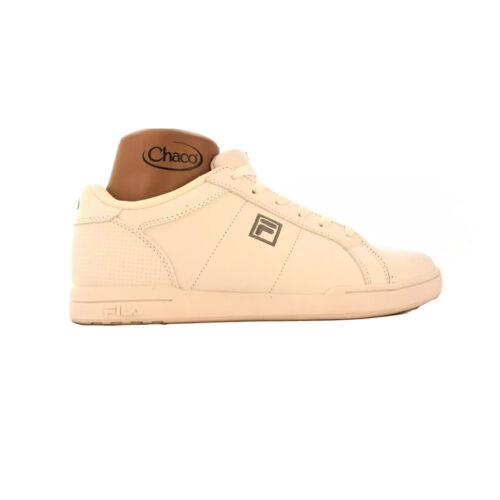 Men s 9 Fila Solid White Low Top Campora Leather Sneaker Tennis Shoe