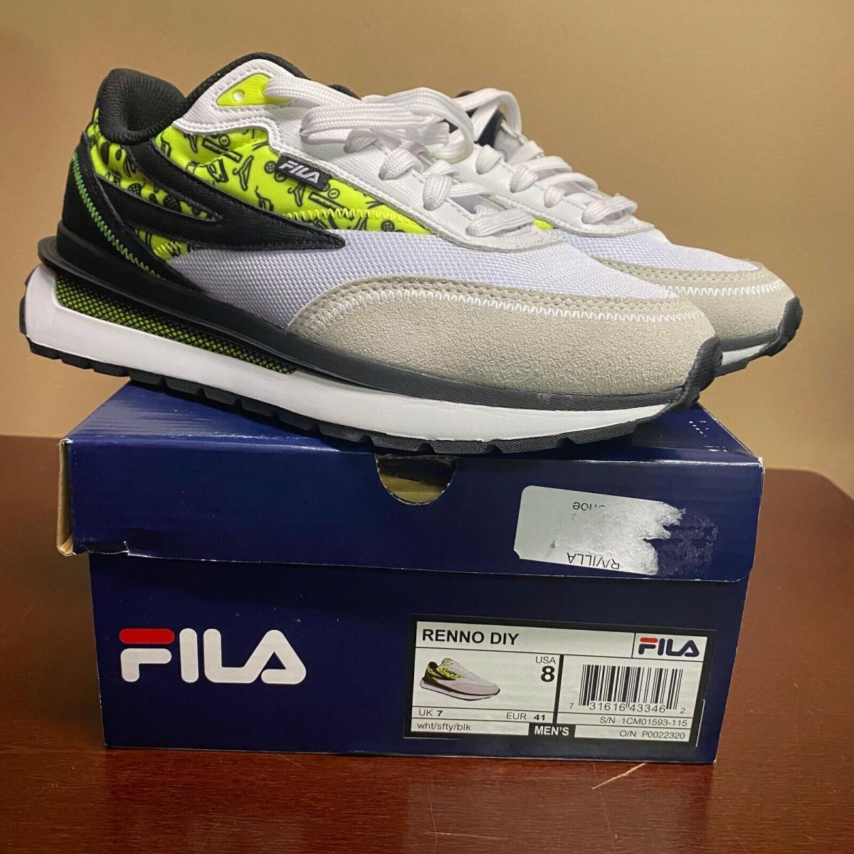 Fila Mens White Black Renno Diy Lace Up Low Top Athletic Running Shoes Size US 8