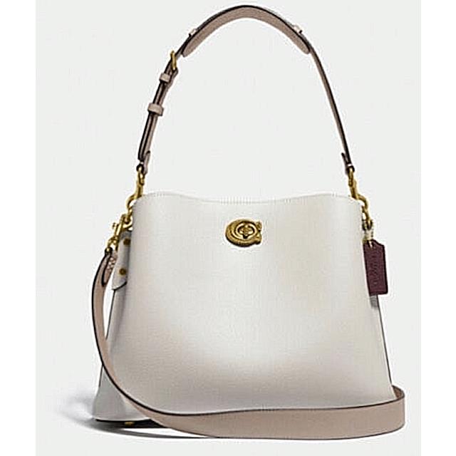 Coach Willow Brass/chalk Multi Leather Shoulder Bag In Colorblock C2590 - Brass/Chalk Exterior