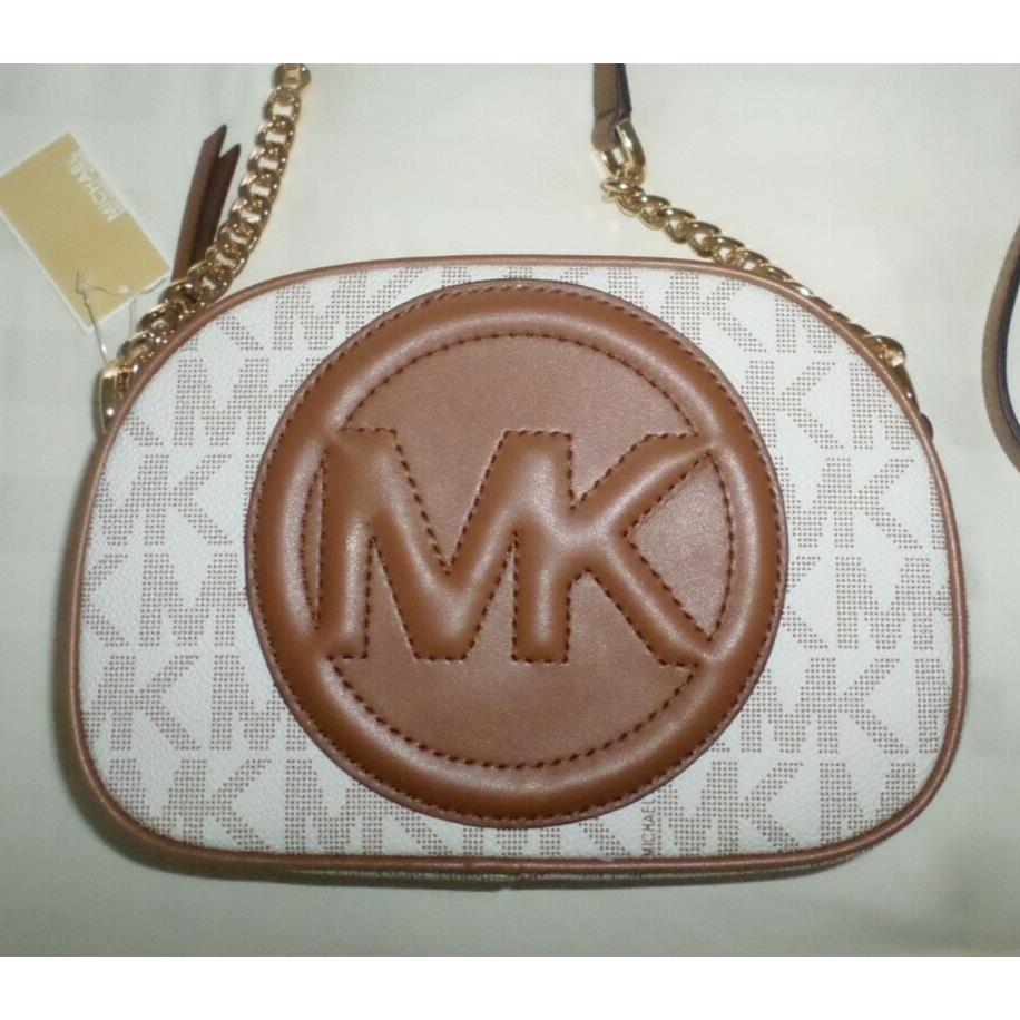 Michael Kors Brynn Small Oval Crossbody MK Sig Logo Pvc Vanilla Luggage