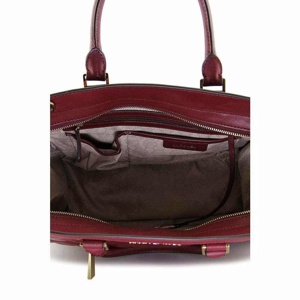 Michael Kors Selma Quilted Large Two Zip Satchel Handbag-claret - Exterior: