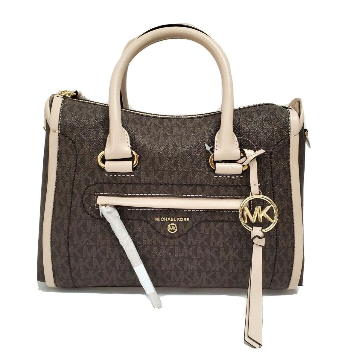 Women`s Michael Kors Carine Small Brown/soft/pink Satchel Handbag - Pink Handle/Strap, Pink Hardware, Brown Exterior